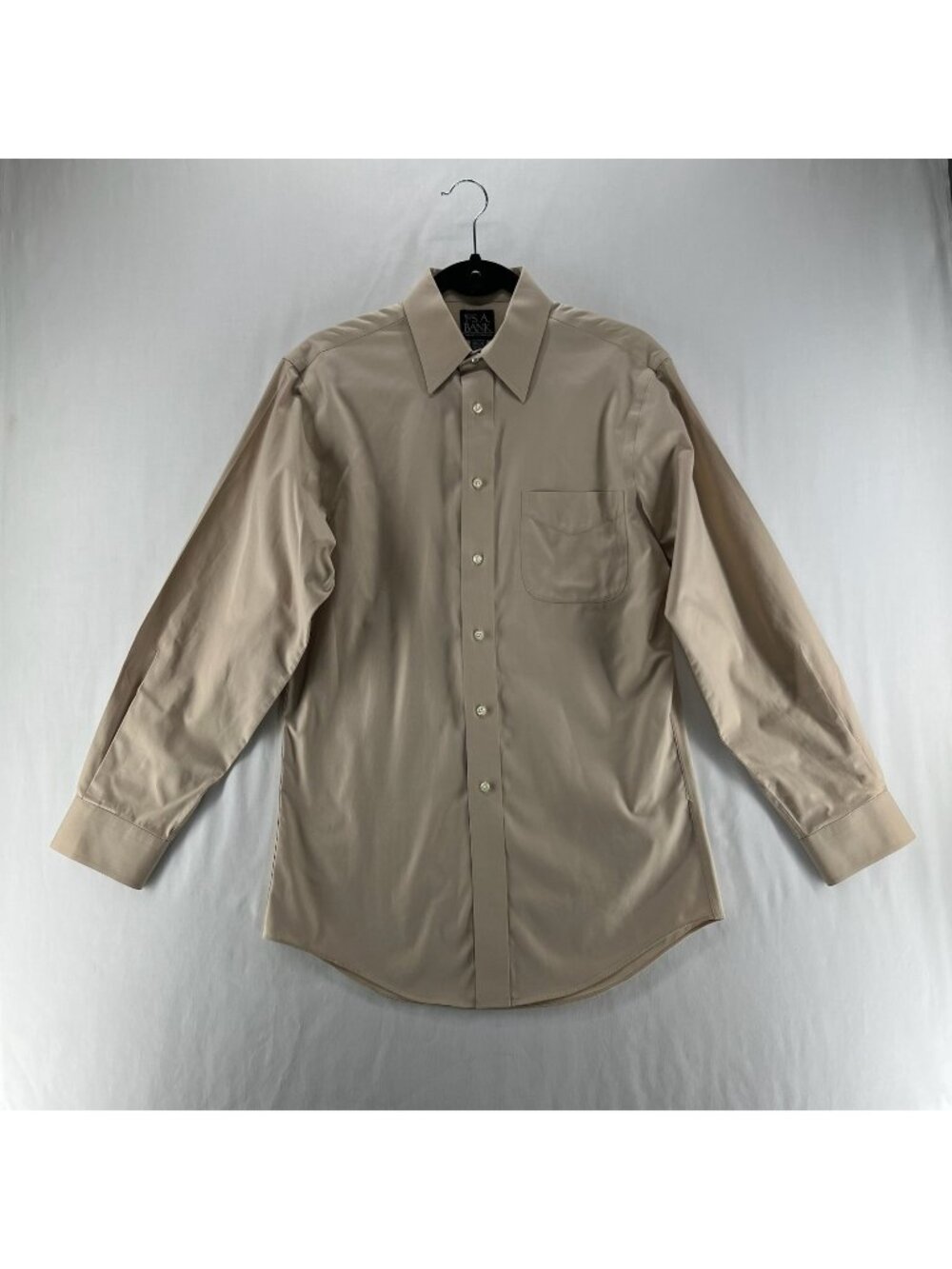 Jos A Bank Travelers Dress Shirt Mens 14.5 32 Tailored Cotton Long Sleeve Beige